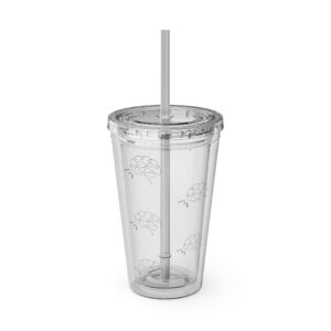 UNFINISHED Brain Logo Tumbler. Acrylic Mental Health Cup with Straw, Reusable BPA-Free Travel Cup, Neurodivergent Gift
